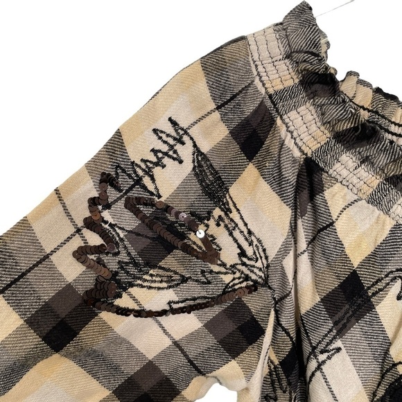 Soft Surroundings Tunic/Dress 100% Cotton Plaid Black/Grey Sequined 3/4 Sleeve S - Picture 13 of 16